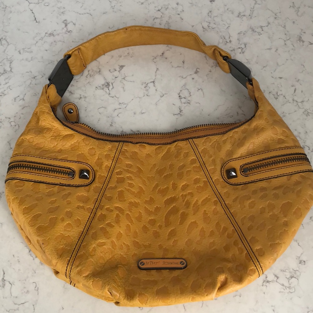 Mustard Leather Cheetah Print Betsey Johnson Hobo